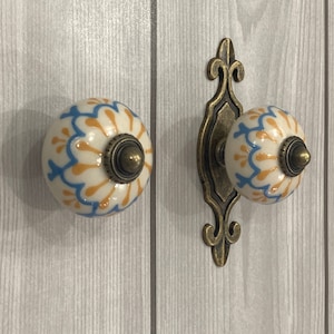 White yellow blue cabinet door handle drawer dresser pull porcelain knob exotic ceramic handle pull wardrobe handle antique bronze backplate