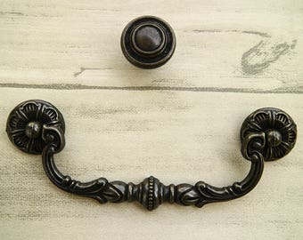 5.25&quot; 5 1/4&quot; Dark antique bronze drawer knob dresser bail pull furniture swing handle cupboard cabinet door knob pull rustic vintage 135mm