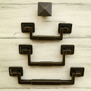 3.4" 3,75" 5.4 "antike Bronze Schrank Griff Quadrat-Knopf Tropfen Griff ziehen Kaution Schublade Griff Schrank Knopf Küchenschrank ziehen Jahrgang