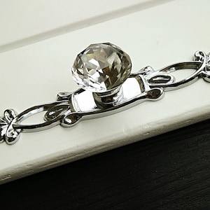 Silver chrome dresser knob clear crystal glass drawer handle wardrobe pull kitchen cabinet door handle decorative knob pull back plate