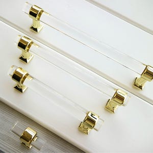 3.75 6.3 7.5 8.8 10.5" Gold dresser handle clear acrylic drawer knob glass look wardrobe handle cabinet door pull handle 96 160 192 224 267