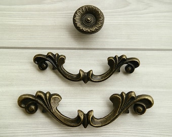 Rustic handle antique bronze drawer handle pull dresser knob floral knob kitchen handle pull cabinet door knob vintage retro handle pull