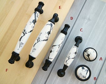 Black white ceramic drawer handle pull dresser porcelain knob kitchen cabinet door handle dresser flower branch knob cupboard handle unique