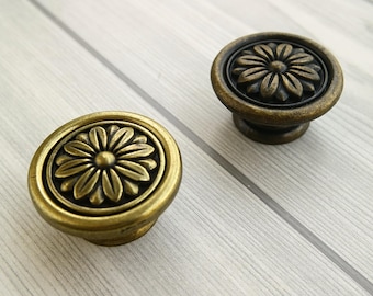 Dresser knob cabinet door handle drawer knob flower handle pull furniture hardware wardrobe decorative handle antique bronze rustic vintage