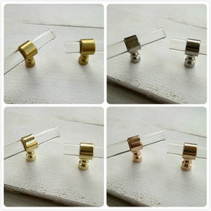 Clear lucite acrylic dresser knob brushed gold brass drawer handle polished rose gold kitchen cabinet cupboard pull silver decorative handle