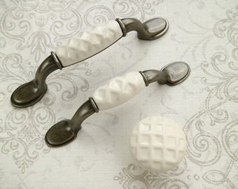 3" 3,75" bianco ceramica Comò cassetto manico in porcellana anta tirare cucina armadio pomello per mobili antichi argento nero 76 96mm