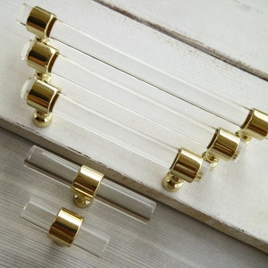 5 8.8 10.5" Clear lucite kitchen cabinet door handle acrylic drawer knob polished gold dresser pull 128 224 267mm