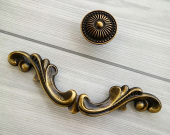 3.75" Antique brass drawer handle pull polished dresser pull wardrobe handle kitchen cabinet door knob decorative furniture handle pull 96mm