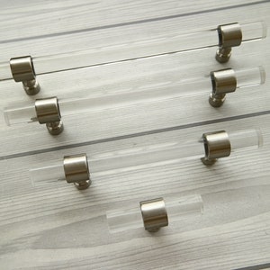 3.75 6.3 8.8&quot; Brushed silver nickel cabinet pull acrylic drawer knob clear dresser handle pull furniture knob cupboard handle 96 160 224mm