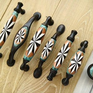 3.75" 5" White black ceramic drawer handle pull red green porcelain dresser knob oil rubbed bronze wardrobe cabinet door pull handle 96 128