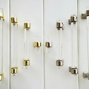 3.75 5 6.3 7.5 10.5"Clear acrylic cabinet door handle glass look wardrobe knob polished silver drawer handle gold dresser pull96 128 160 267