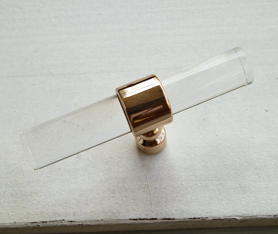 Polished Rose Gold Drawer Handle Knob Clear Lucite Kitchen Etsy