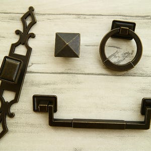 Ring knob pull drop bail drawer handle square knob kitchen cabinet door knob dresser swing pull antique bronze handle back plate vintage