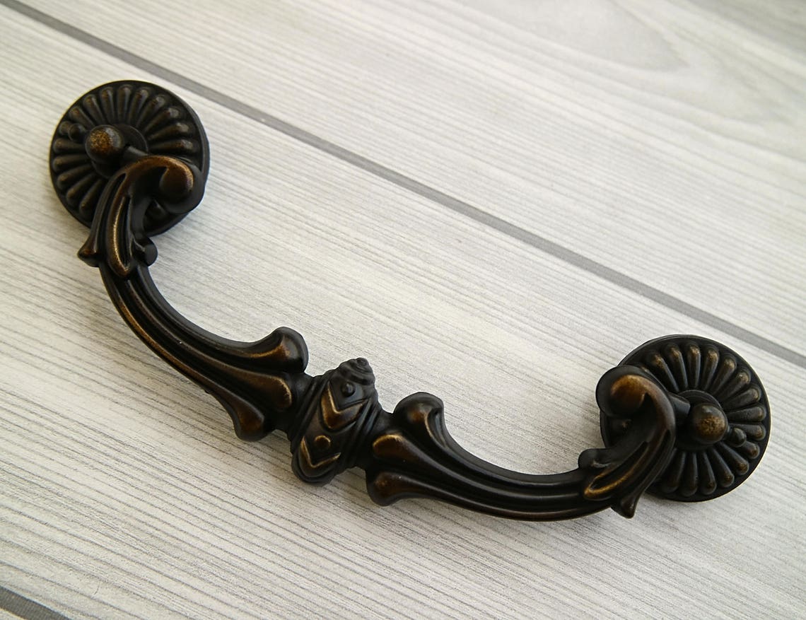 5 Dresser Drop Ring Pulls Antique Black Brass Bail Etsy