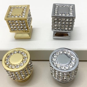 Cubic circular drawer dresser knob silver chrome handle polished gold knob ornate handle pull cabinet pull glass crystal rhinestone knob