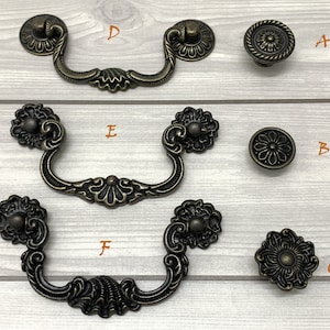 Drop bail pull vintage look handle flower floral knob dark dresser drawer handle kitchen cuboard cabinet door knob antique bronze decoration