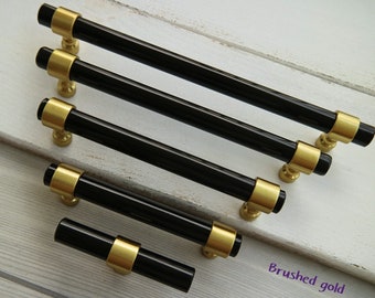 3 4,25 10&quot; zwarte acryl ladehandgreep lucite dressoirknop geborsteld goud messing keukenkastdeurtrekker sierlijke kastknop 76 108 256 mm