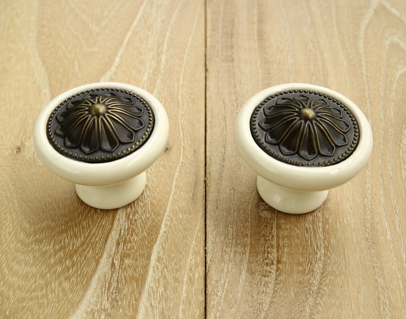 Beige Porcelain Drawer Knob Kitchen Cupboard Door Pull Cream Etsy