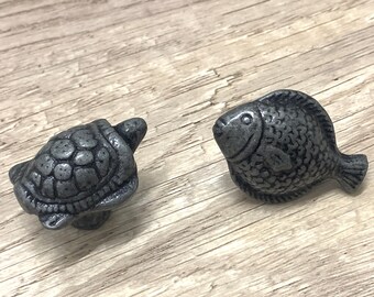 Turtle fish shape drawer cabinet door knob antique silver black handle decorative pull nautical sea knob furniture handle pull woodworking