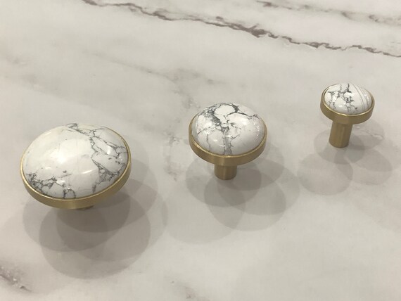 White Brass Handle Knob Brushed Gold Pull Gem Stone Handle Gray Crackle Knob  Kitchen Cabinet Drawer Dresser Handle Marble Look Woodworking - Etsy