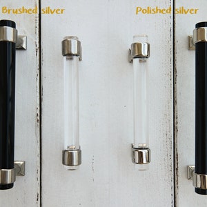 3 4.5 8" Brushed silver black acrylic drawer handle polished silver clear lucite dresser knob pull furniture knob cabinet handle 76 114 203