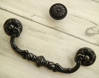 5.25" 5 1/4" Drop bail pull rustic dresser swing handle drawer knob cabinet door pull handle woodworking hardware dark antique bronze 135mm