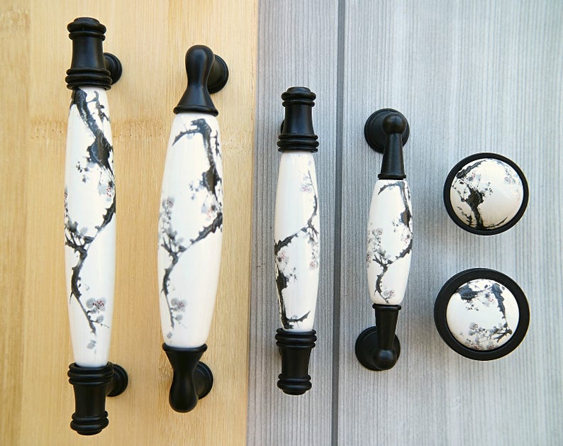 Black White Ceramic Drawer Handle Pull Dresser Porcelain Knob Etsy