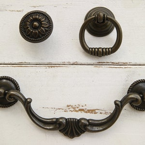 5.5&quot; Dark antique bronze furniture knob pull drop bail dresser handle drawer drop ring pull vintage look cupboard handle retro knob 140mm