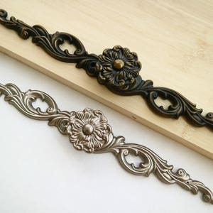 Vintage antique bronze drawer handle pull silver cabinet door long handle flower knob dresser handle pull wardrobe pull knob with back plate