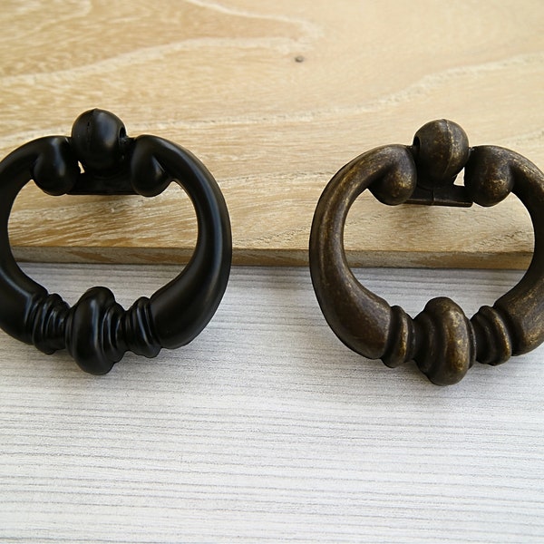 Vintage style drop ring handle antique bronze dresser knob pull black drawer ring pull knob cupboard cabinet door handle furniture hardware