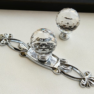 Clear crystal glass drawer knob dresser handle pull furniture handle kitchen cabinet door knob decorative handle silver chrome back plate