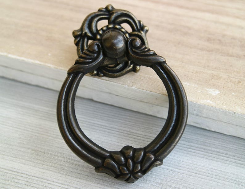 Dark antique bronze drawer drop ring pull dresser ring handle Etsy