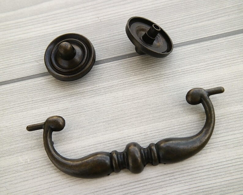 4.25 Antique bronze handle drop bail drawer pull kitchen Etsy