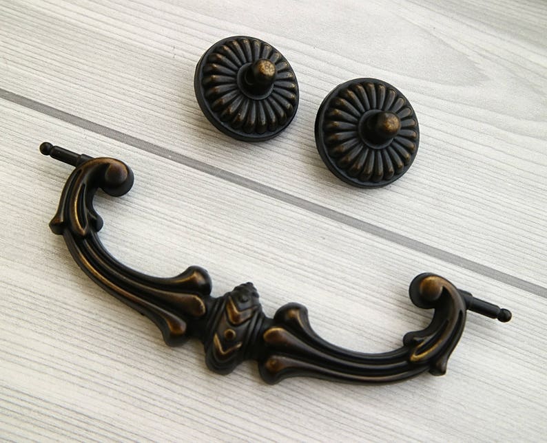 5 Dresser Drop Ring Pulls Antique Black Brass Bail Etsy