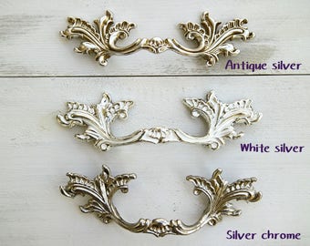 2.5" 3" Antique silver dresser handle pull white silver pull handle kitchen cabinet door knob furniture pulls silver chrome knob 64 76mm
