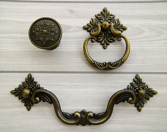 Antiker Bronze-Ring-Zuggriff, Antiker Möbel-Türgriff, Vintage