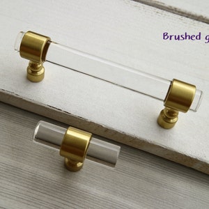 3.75" Lucite drawer handle clear acrylic kitchen cabinet door knob brushed gold brass drawer handle pull decorative furniture knob pull 96mm