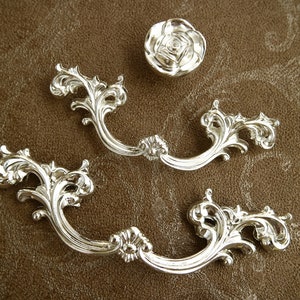 2.5“ 3.75” Flower cabinet knob pull kitchen furniture handle floral drawer pull dresser knob woodworking hardware silver chrome 2 1/2" 64 96
