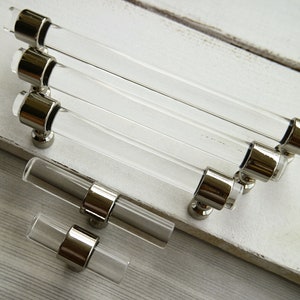 3 4.75 8.8" Clear acrylic dresser handle pull lucite drawer knob pull polished silver kitchen cabinet door handle cupboard knob 76 121 224mm