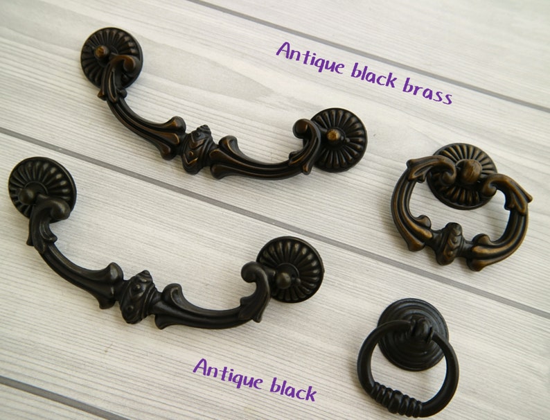 5 Dresser Drop Ring Pulls Antique Black Brass Bail Etsy