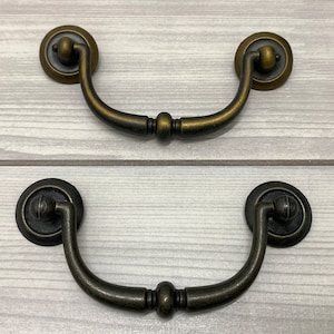 3.35" Antique brass handle pull drop bail handle antique black bail pull  drawer dresser knob cabinet door pull woodworking 85mm