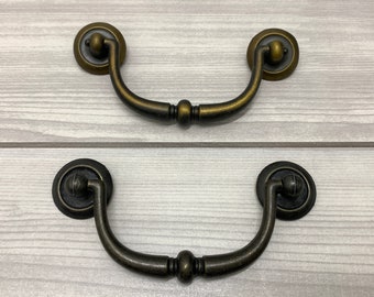 3.5" Antique brass handle pull drop bail handle antique black bail pull  drawer dresser knob cabinet door pull woodworking 3 1/2" 90mm