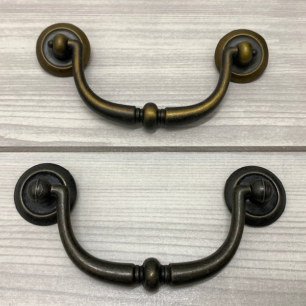 3.5" Antique brass handle pull drop bail handle antique black bail pull  drawer dresser knob cabinet door pull woodworking 3 1/2" 90mm