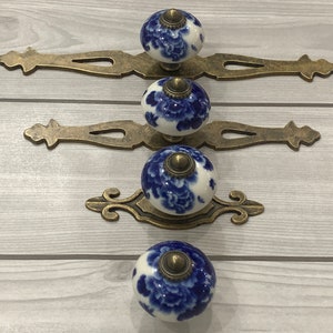 Blue White Ceramic Handle Knob Flower Handle Pull Porcelain Knob ...