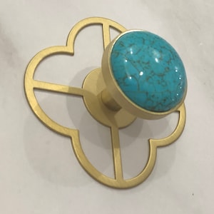 Knob with back plate blue green handle turquoise knob pull brushed brass gold handle furniture handle knob pull kitchen cupboard pull knob