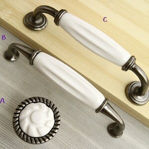 5&quot; White porcelain dresser handle pewter drawer knob antique black silver cabinet door pull ceramic cupboard handle furniture pull 128mm