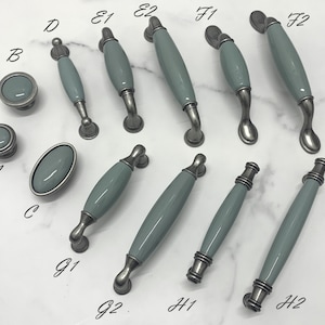 3.75” 5&quot; Blue gray drawer dresser knob ceramic handle pull porcelain knob antique pewter cabinet cupboard door furniture pull knob 96 128mm