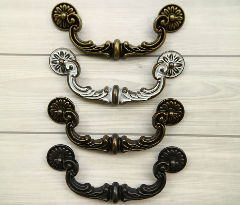 6 Black drop bail drawer pull white antique bronze Etsy