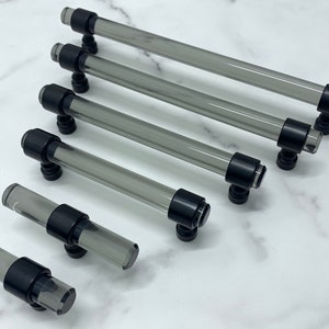 3 4 7" Clear gray acrylic handle pull lucite dresser knob matt black drawer handle kitchen cabient door knob  wardrobe handle 76 102 178mm