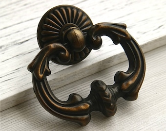 Antique brass black drop ring drawer handle pull drop dresser ring knob cabinet door handle pull wardrobe knob cupboard pull  vintage look